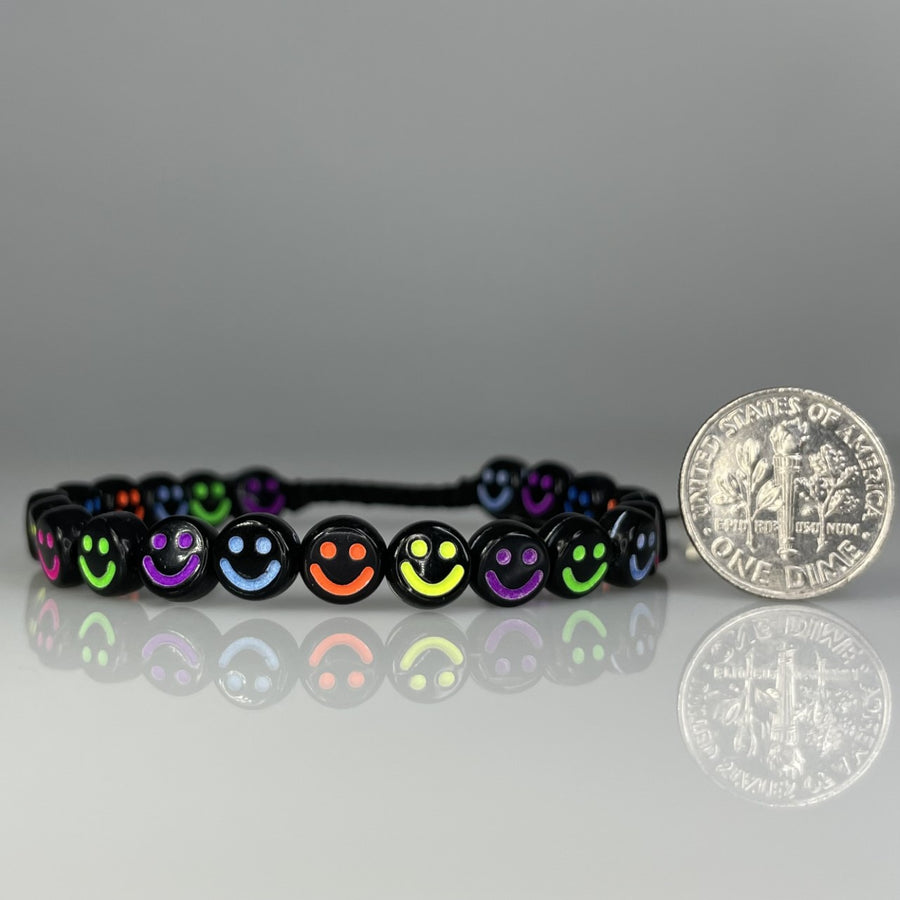 14K Yellow Gold Black and Rainbow Happy Face Bracelet