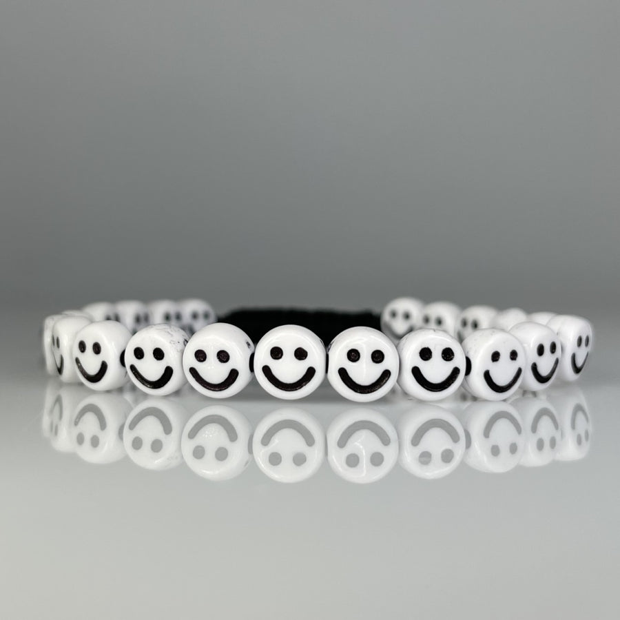 14K Yellow Gold White and Black Happy Face Bracelet