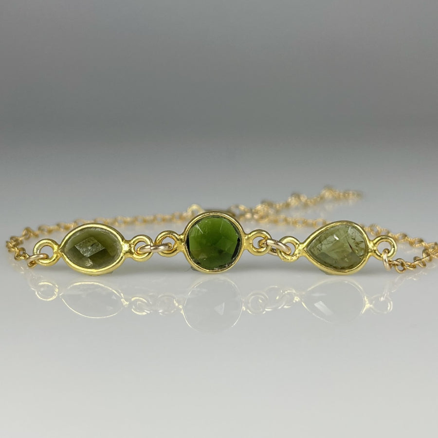 3 Stone Green Tourmaline Bezel Bracelet