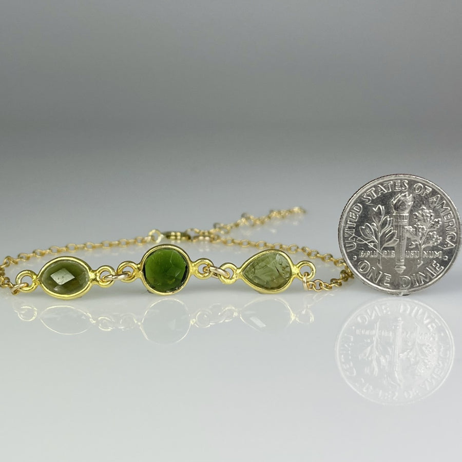 3 Stone Green Tourmaline Bezel Bracelet