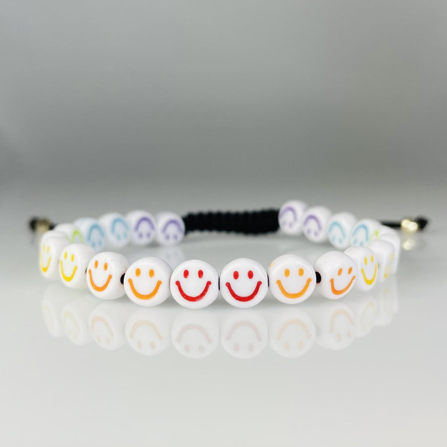 14K Yellow Gold White and Rainbow Happy Face Bracelet