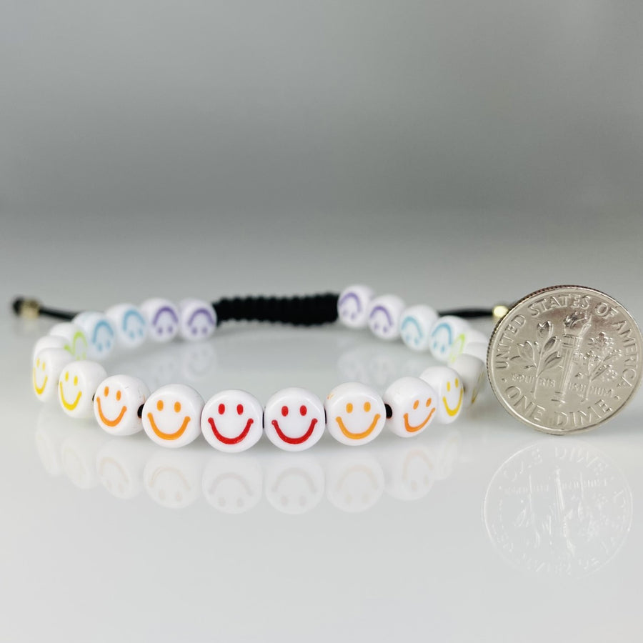 14K Yellow Gold White and Rainbow Happy Face Bracelet