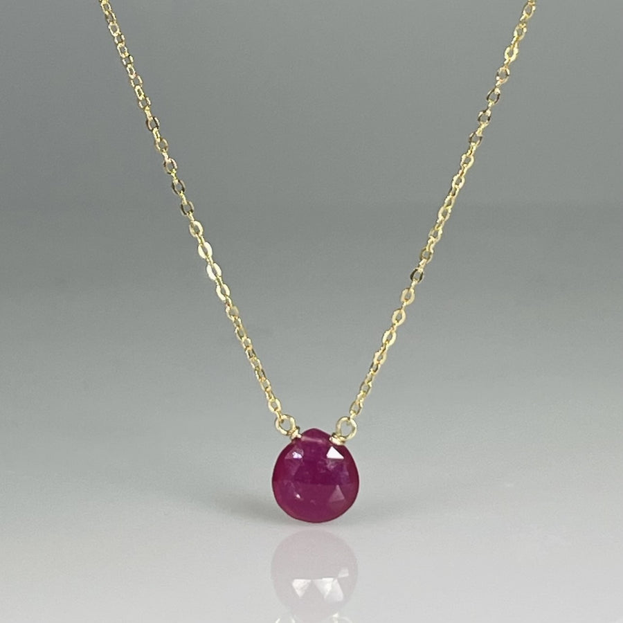 14K Yellow Gold Ruby Drop Necklace 8mm