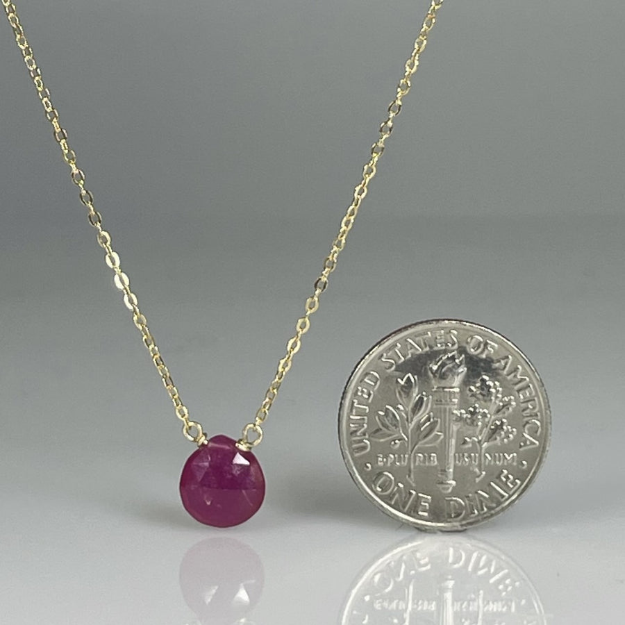 14K Yellow Gold Ruby Drop Necklace 8mm