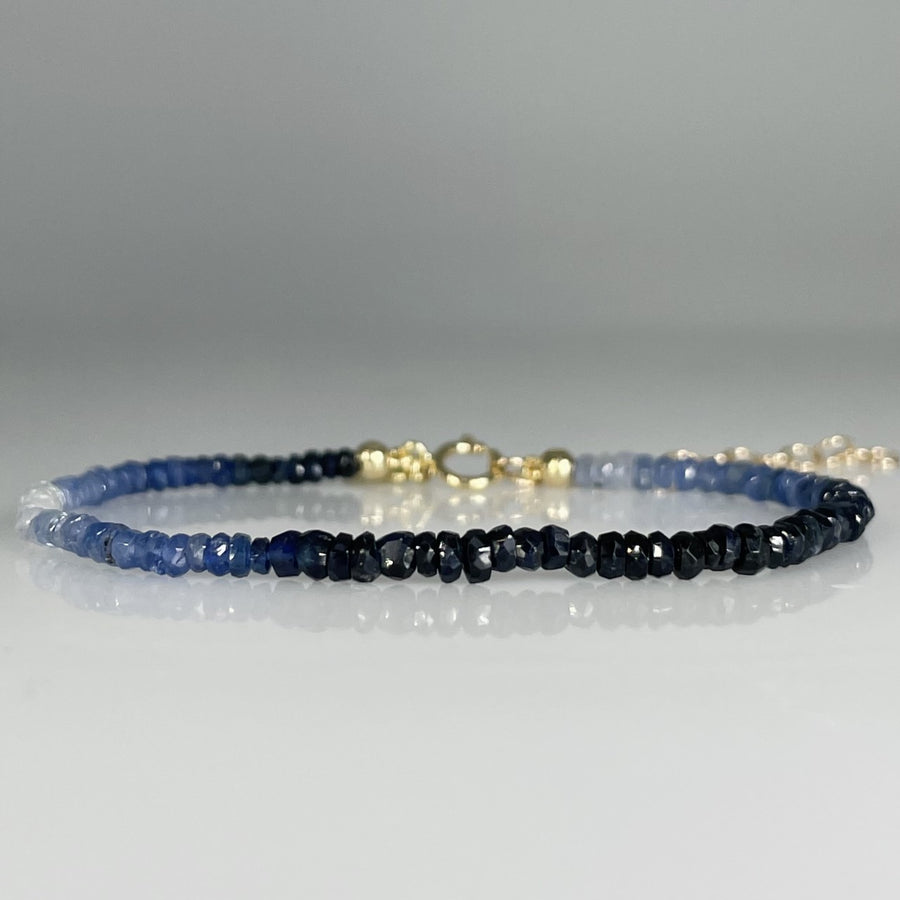 14K Yellow Gold Graduated Blue Sapphire Beaded Bracelet