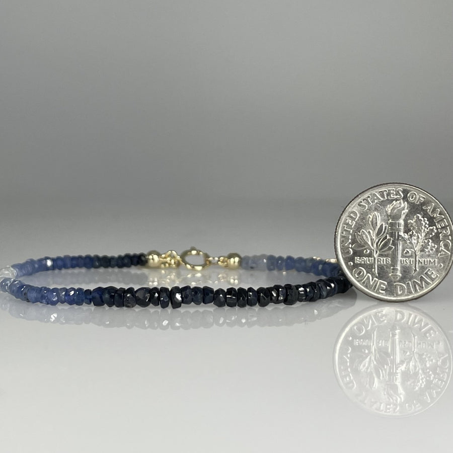 14K Yellow Gold Graduated Blue Sapphire Beaded Bracelet