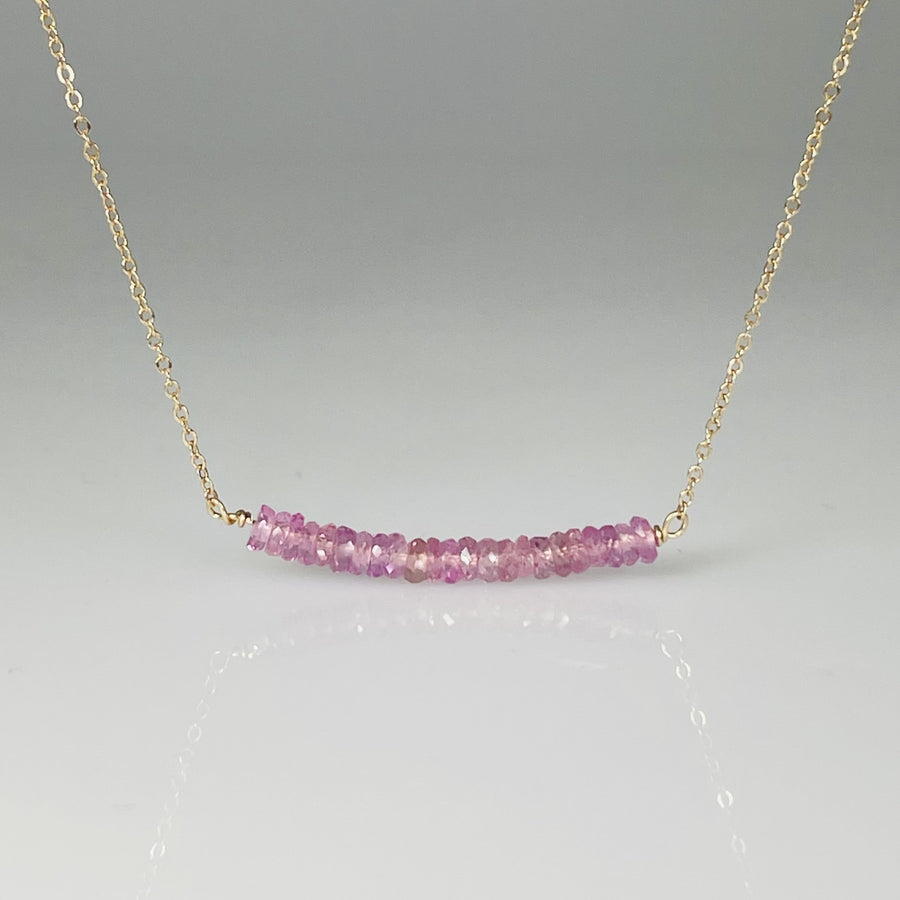 14K Yellow Gold Pink Sapphire Bar Necklace