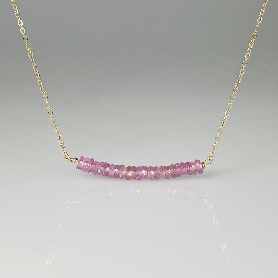 14K Yellow Gold Pink Sapphire Bar Necklace