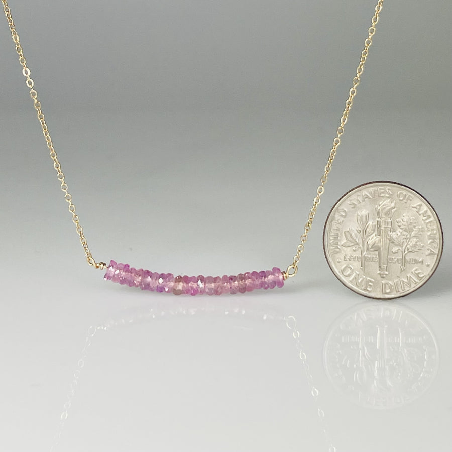14K Yellow Gold Pink Sapphire Bar Necklace