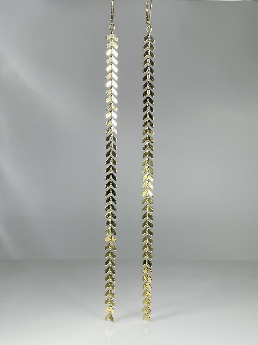14K Yellow Gold Mermaid Link Long Earrings