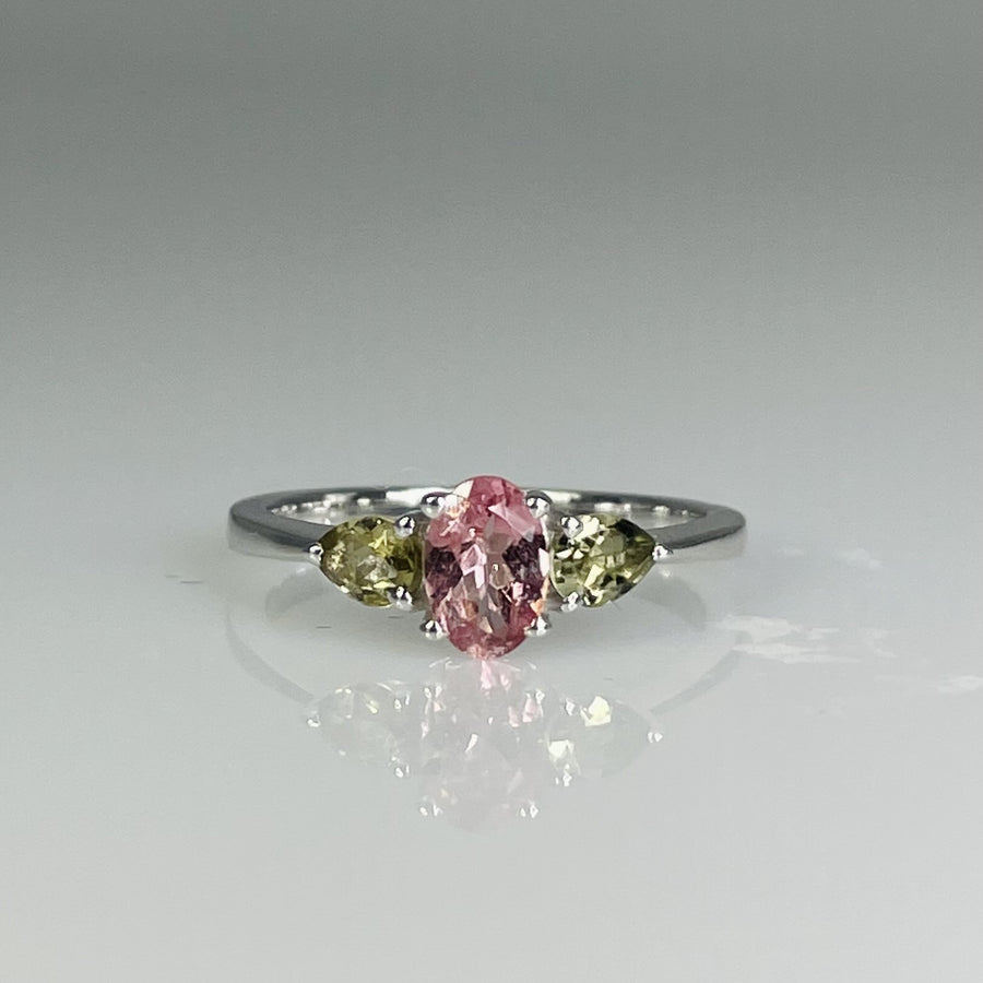 Sterling Silver Pink and Yellow Tourmaline Ring