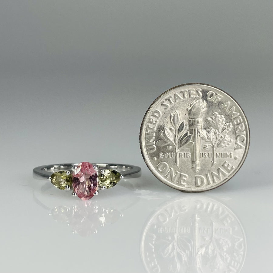 Sterling Silver Pink and Yellow Tourmaline Ring