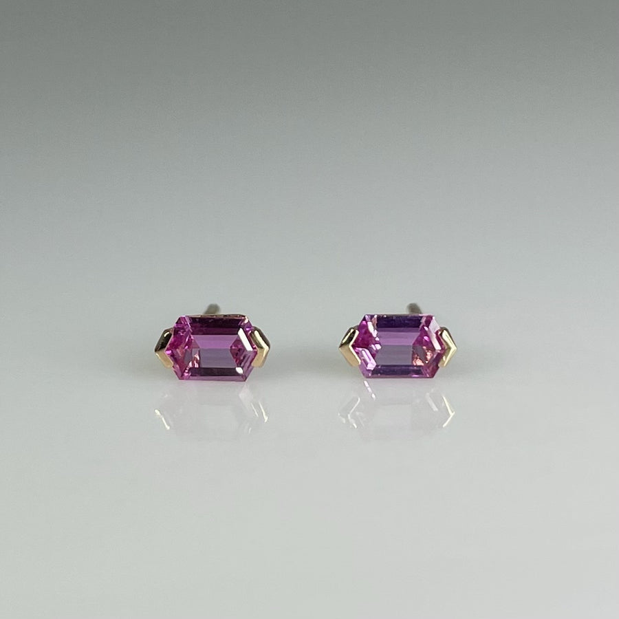 14K Rose Gold Pink Sapphire Hexagon Studs 0.80ct