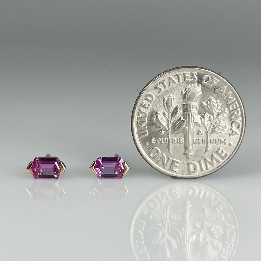 14K Rose Gold Pink Sapphire Hexagon Studs 0.80ct