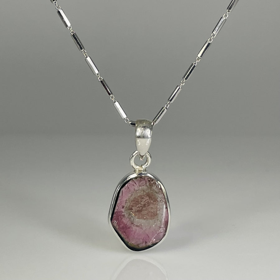 Sterling Silver Watermelon Tourmaline Slice Necklace