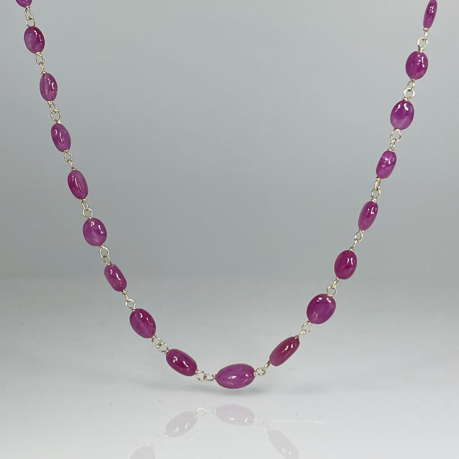 14K Yellow Gold Burmese Ruby Necklace 25ct