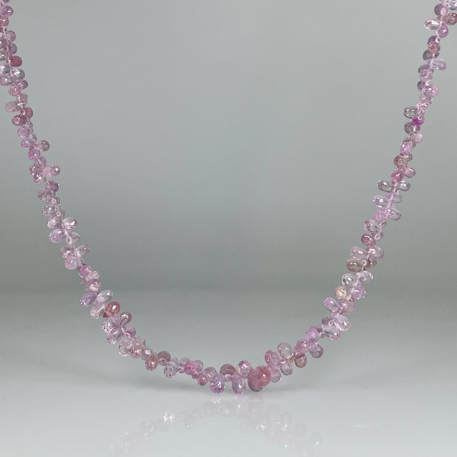 14K Yellow Gold Pink Sapphire Briolette Necklace 60ct