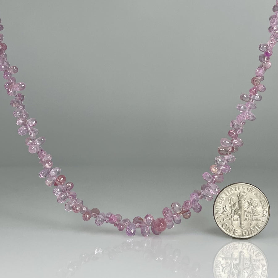 14K Yellow Gold Pink Sapphire Briolette Necklace 60ct