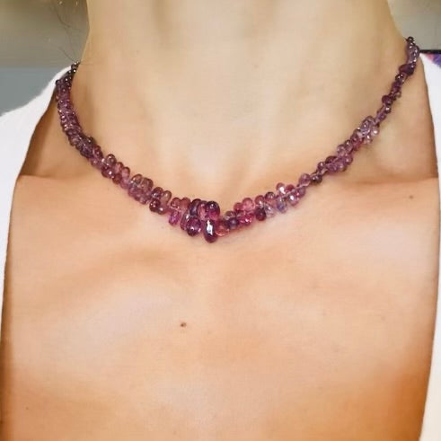 14K Yellow Gold Purple Sapphire Briolette Necklace 77ct