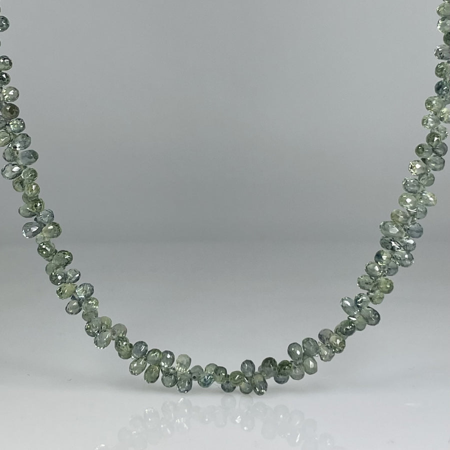 14K Yellow Gold Green Sapphire Briolette Necklace 74ct