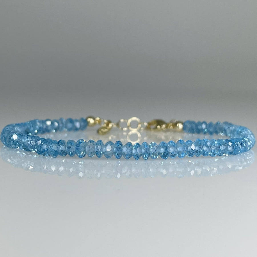 14K Yellow Gold Blue Topaz Beaded Bracelet