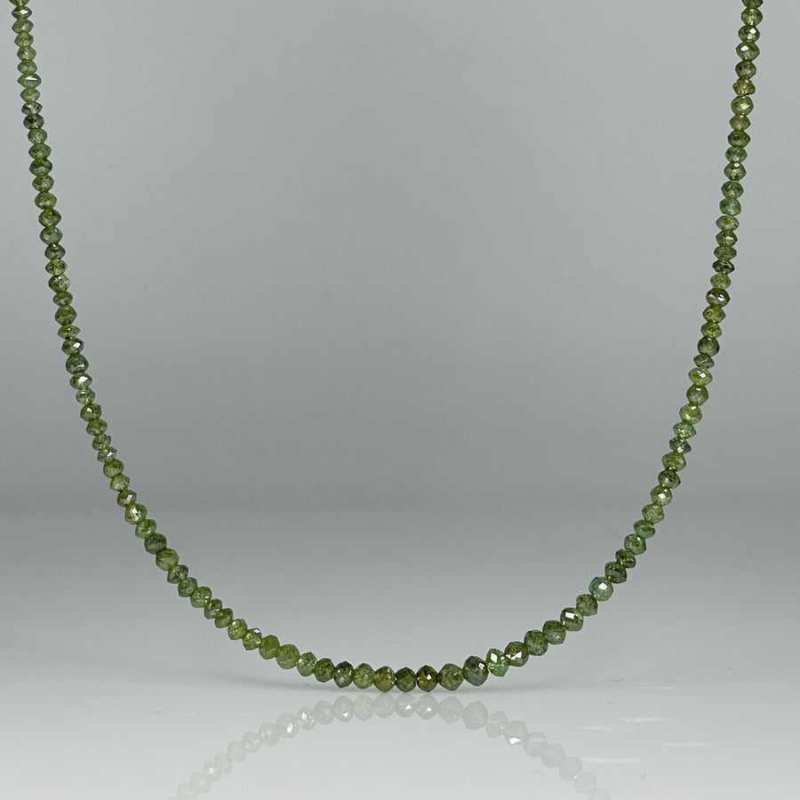 14K Yellow Gold Green Diamond Beaded Necklace 13.12ct