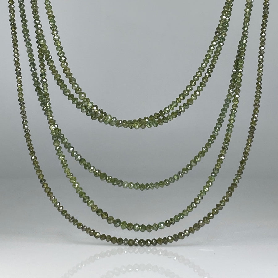 14K Yellow Gold Green Diamond Beaded Necklace 13.12ct