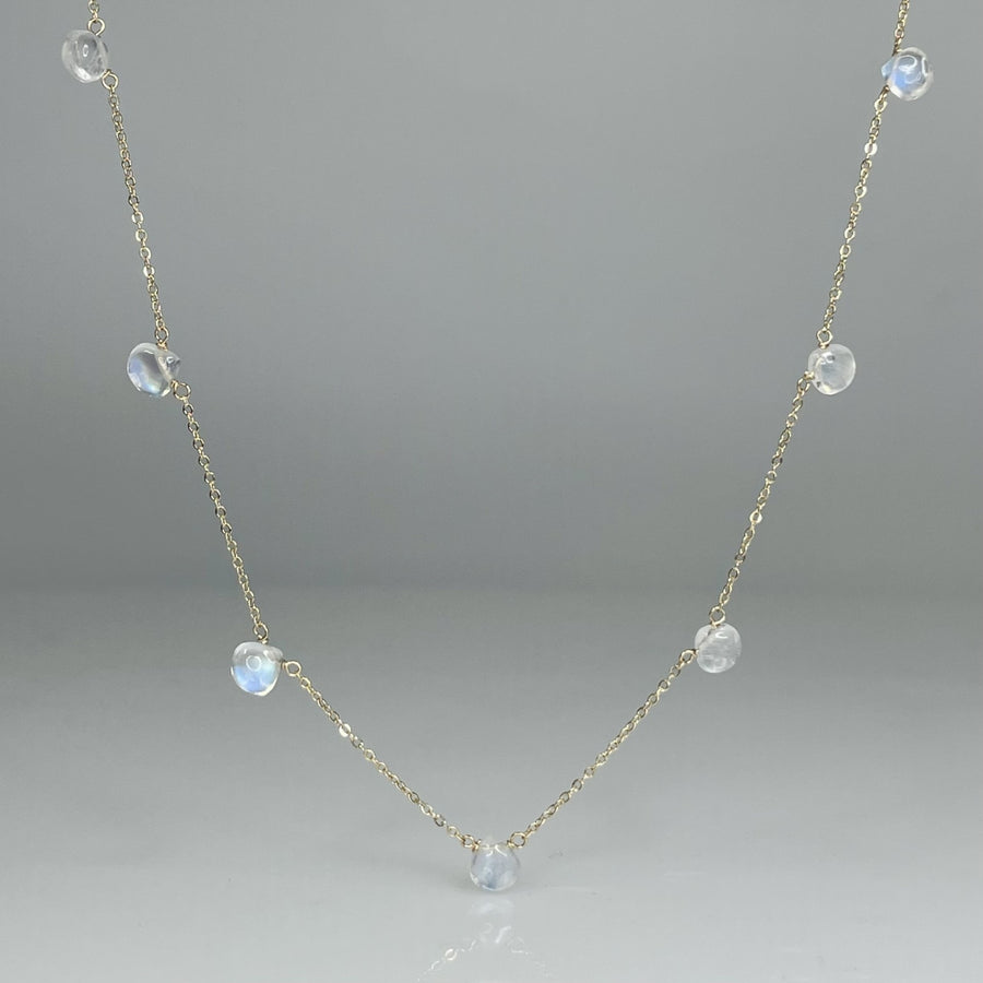 14K Yellow Gold Rainbow Moonstone Multi Drop Necklace