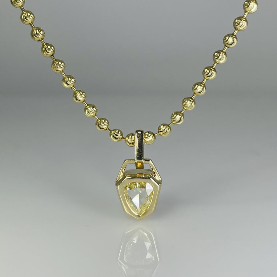 14K Yellow Gold Shield Fancy Light Yellow Diamond Necklace 1.22ct