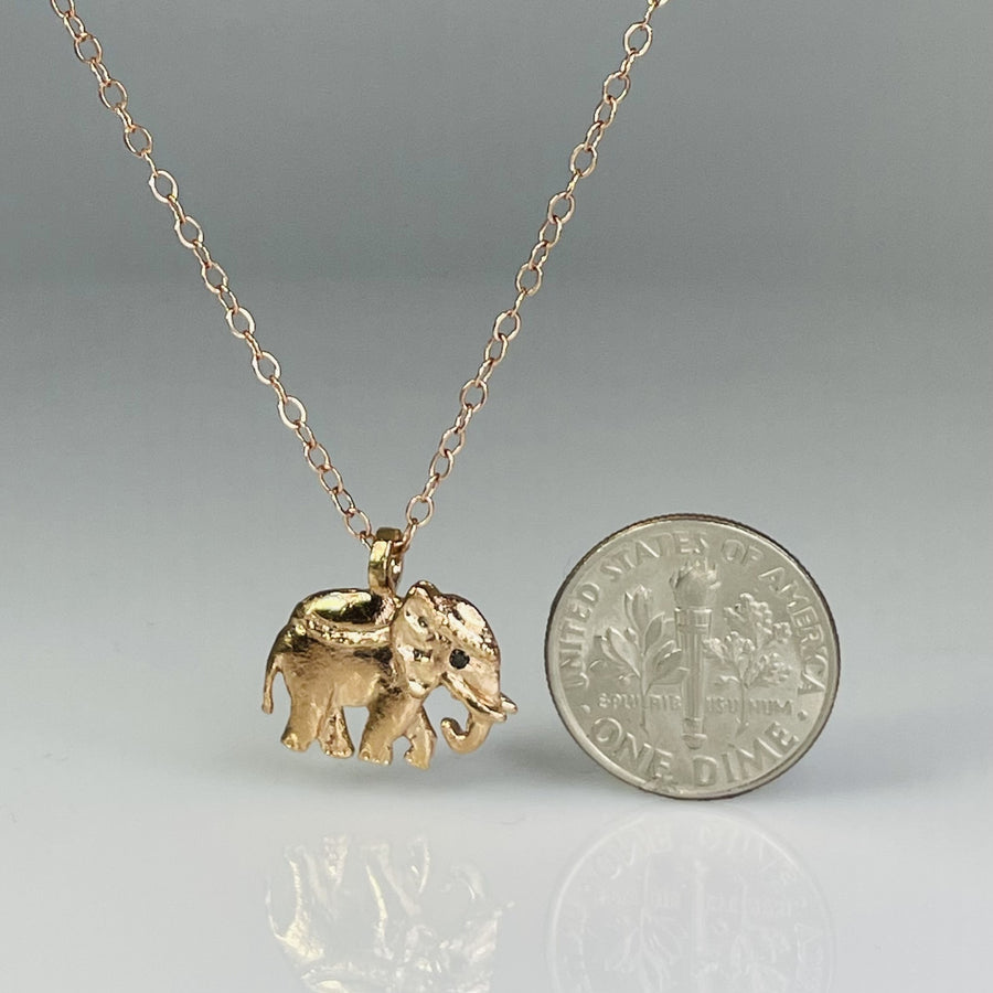 14K Rose Gold Black Diamond Elephant Necklace