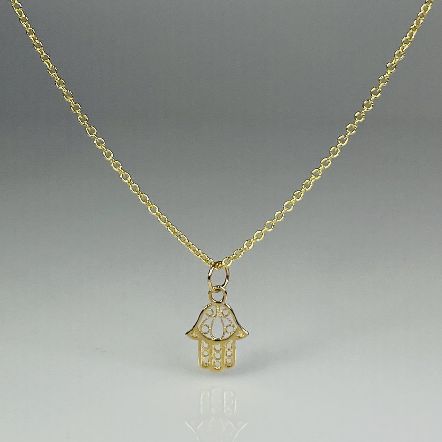 14K Yellow Gold Hand of Hamsa Necklace
