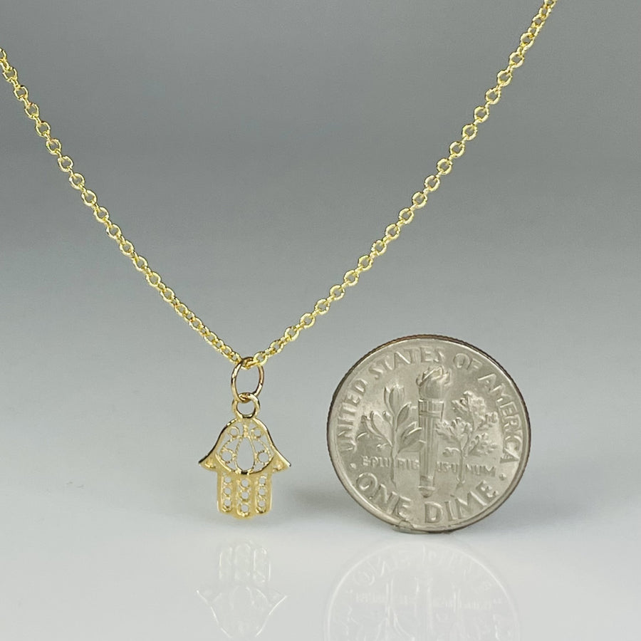 14K Yellow Gold Hand of Hamsa Necklace