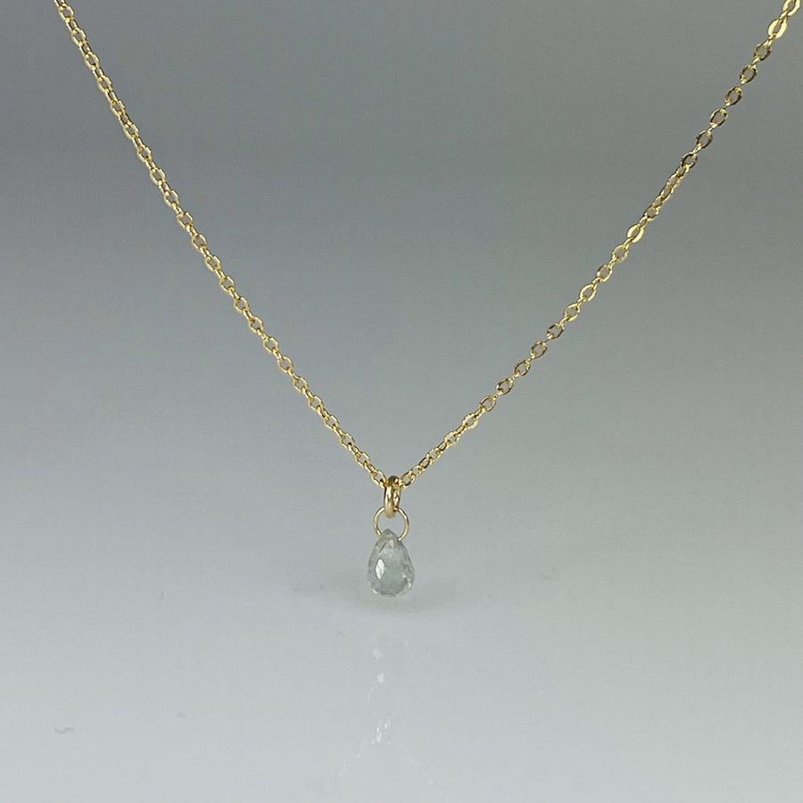 14K Yellow Gold White/Light Blue Briolette Sapphire Necklace