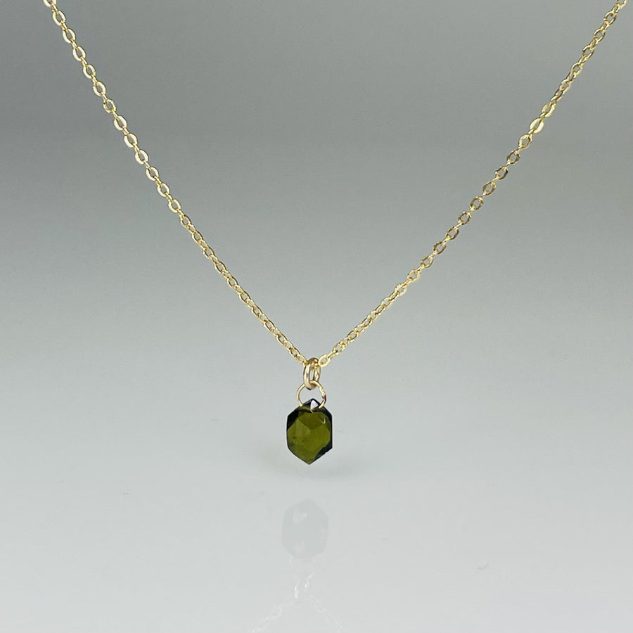 14K Yellow Gold Dark Green Hexagon Tourmaline Necklace