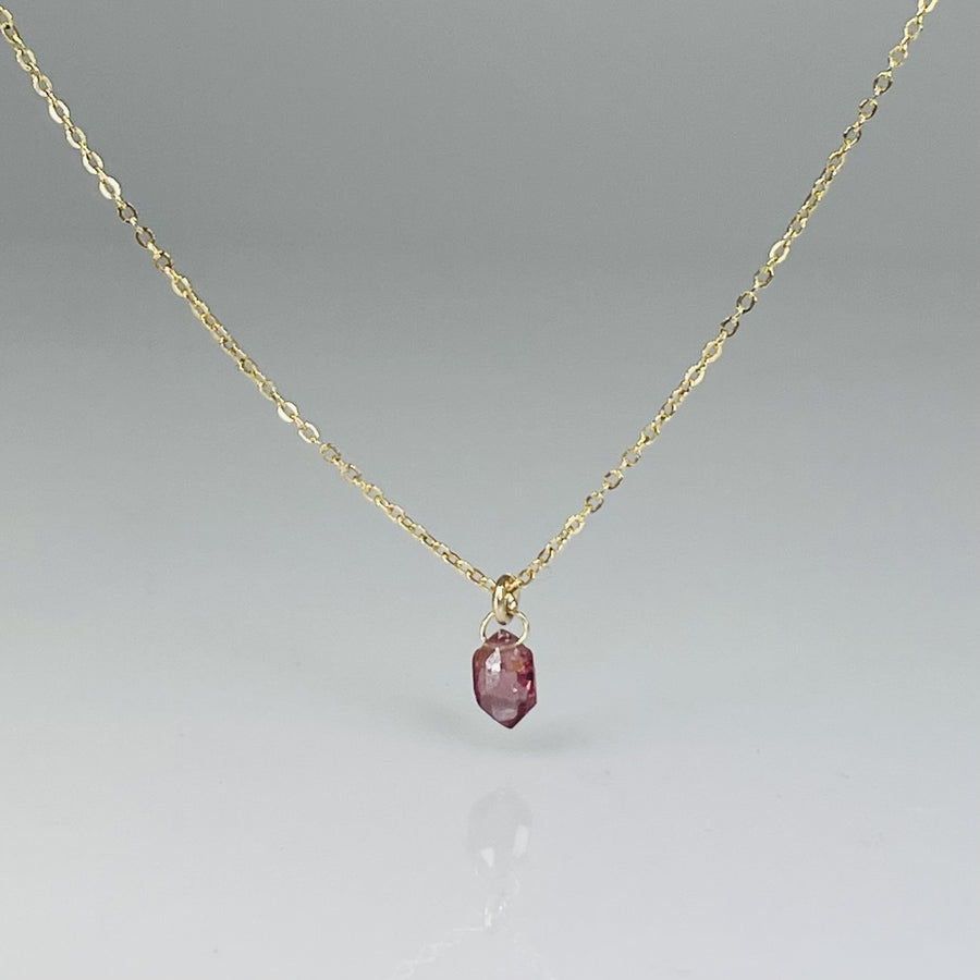 14K Yellow Gold Pink Hexagon Tourmaline Necklace