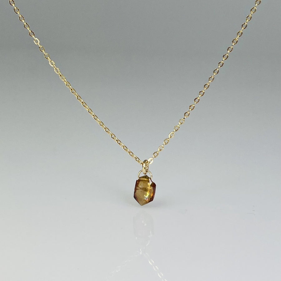 14K Yellow Gold Orange Hexagon Tourmaline Necklace