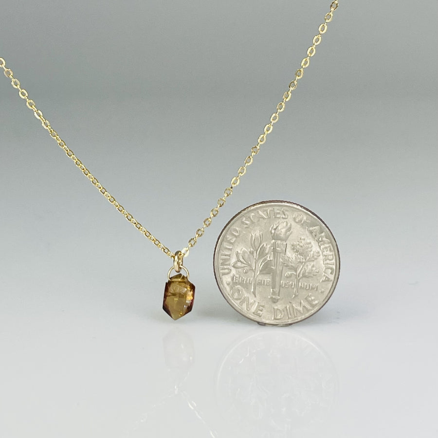 14K Yellow Gold Orange Hexagon Tourmaline Necklace