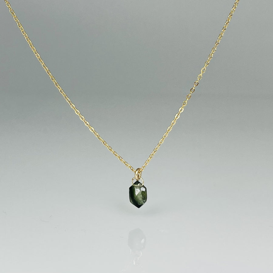 14K Yellow Gold Green Ombre Hexagon Tourmaline Necklace