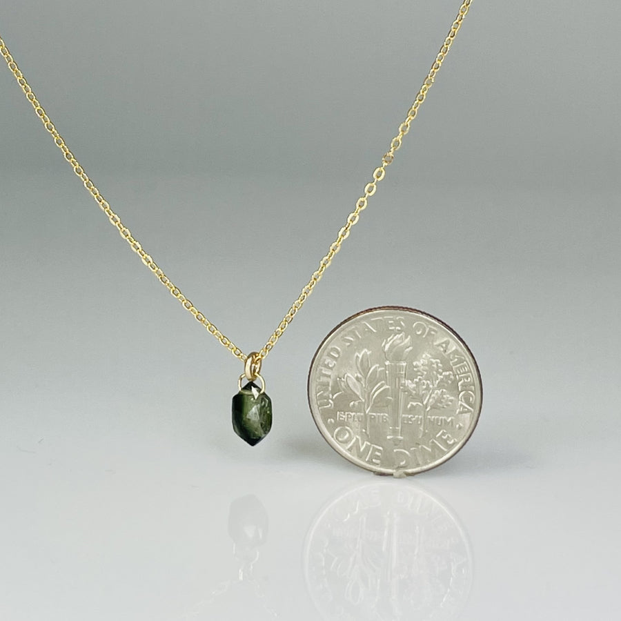 14K Yellow Gold Green Ombre Hexagon Tourmaline Necklace