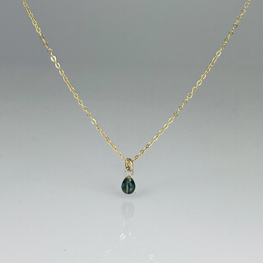 14K Yellow Gold Green/Blue Briolette Sapphire Necklace