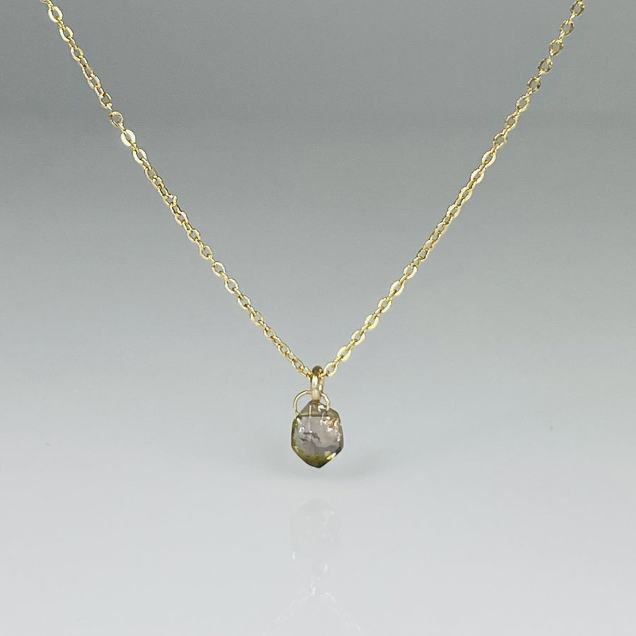 14K Yellow Gold Hexagon Watermelon Tourmaline Necklace