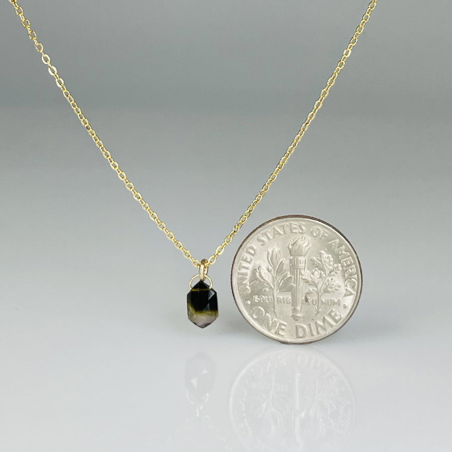 14K Yellow Gold Pink/Green Ombre Hexagon Tourmaline Necklace