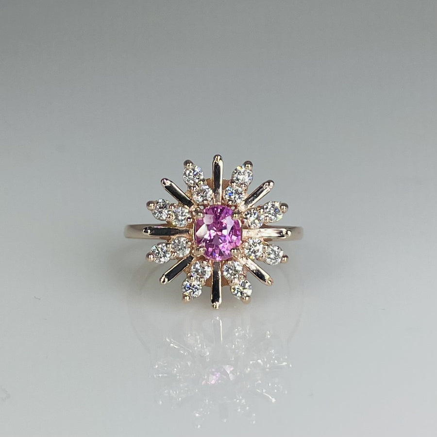 14K Rose Gold Pink Sapphire Diamond Ring 0.58/0.50ct
