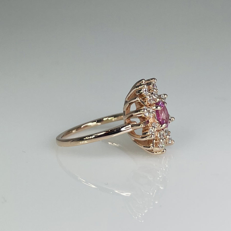 14K Rose Gold Pink Sapphire Diamond Ring 0.58/0.50ct