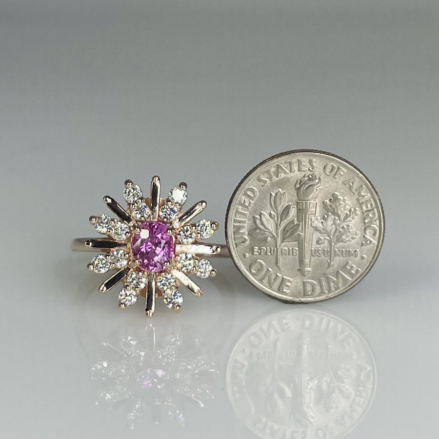 14K Rose Gold Pink Sapphire Diamond Ring 0.58/0.50ct