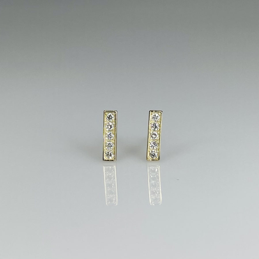 14K Yellow Gold Diamond Bar Stud Earrings 0.10ct