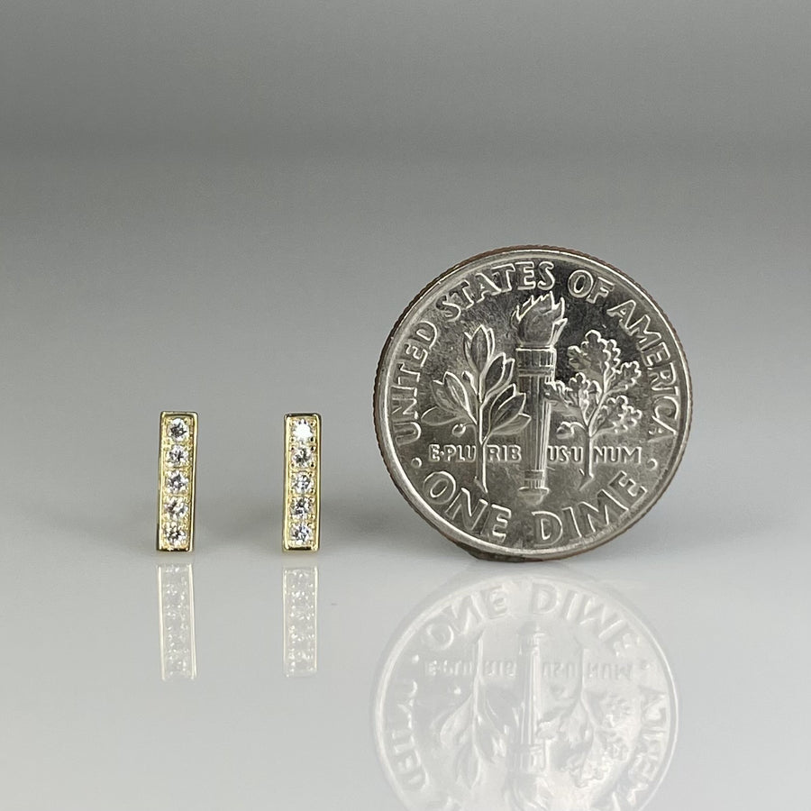 14K Yellow Gold Diamond Bar Stud Earrings 0.10ct