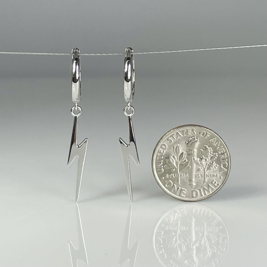 14K White Gold Lightning Bolt Drop Earrings