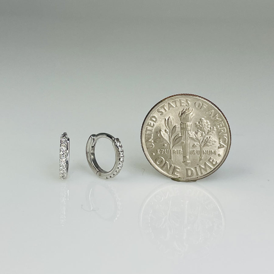 14K White Gold Diamond Huggies 10mm