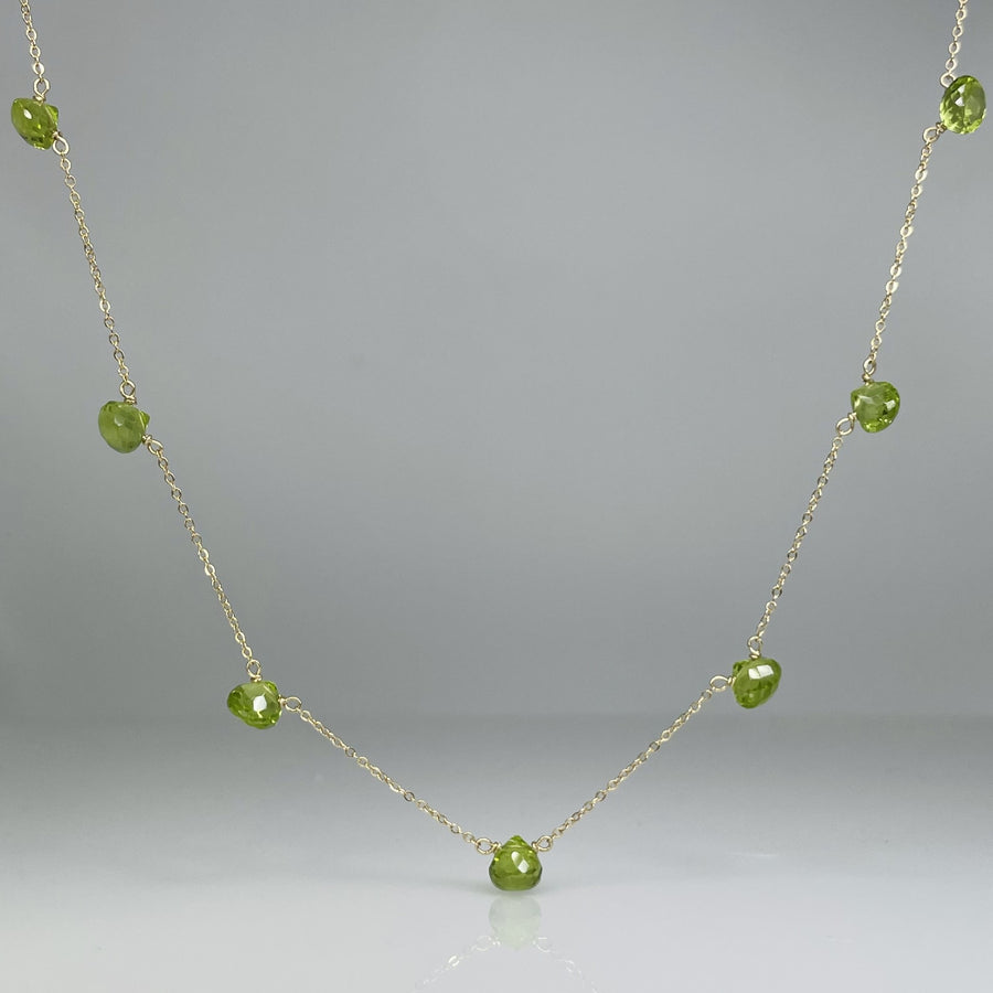 14K Yellow Gold Peridot Multi Drop Necklace